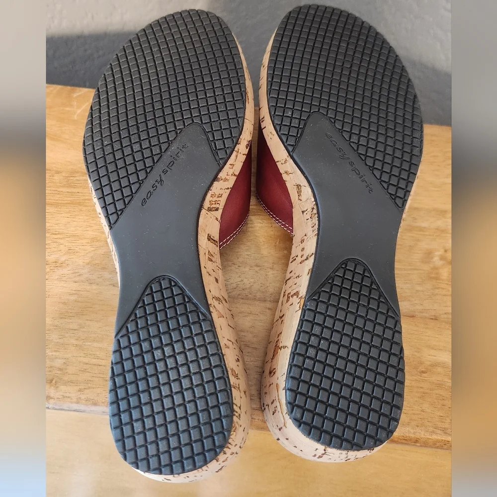 NWT Easy Spirit ESPLUSH‎ Red Leather Upper Slip-On Wedges, Size 7.5